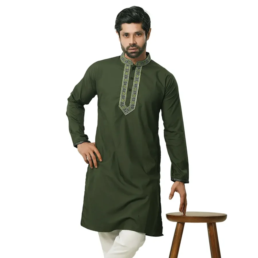 Men Punjabi Set Olive Green